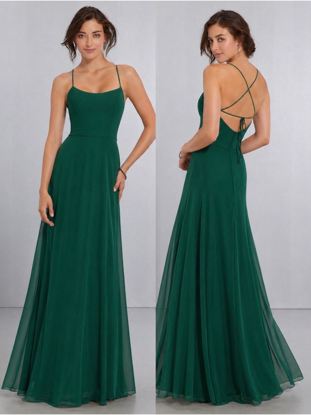 Emerald Green Chiffon Bridesmaid Dress Size 12 – Floor Length – Morilee